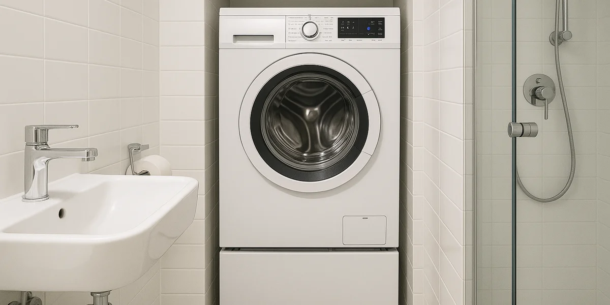 Masina de spalat cu uscator slim instalata intr-un apartament mic - economie de spatiu